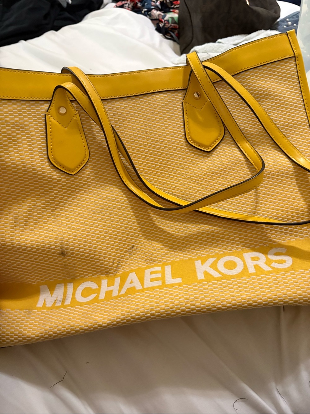Michael Kors Yellow Tote Bag - Canvas Logo Shoulder Bag